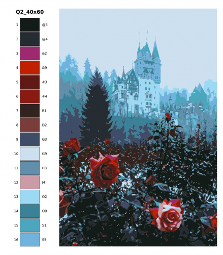 Картина по номерам Q2 "Замок и Розы" 80x120