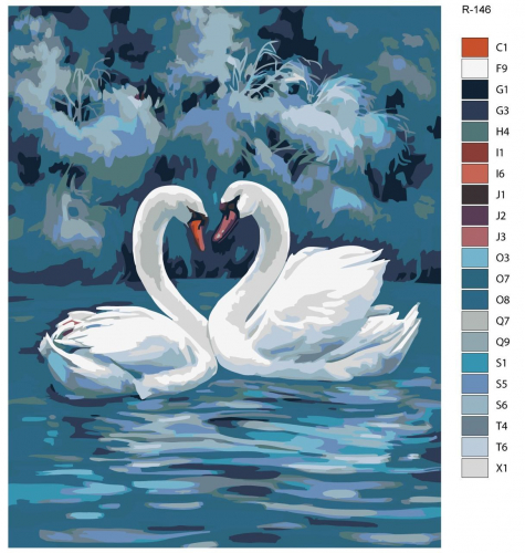 Картина по номерам R-146 "Пара лебедей в пруду" 80x100 см