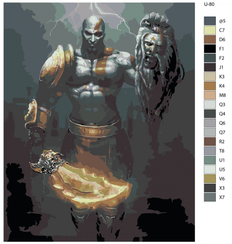 Картина по номерам U-80 "Игра God of War. Кратос и голова Зевса" 40x50 см