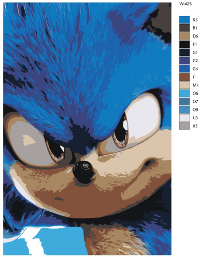 Картина по номерам W-425 "Персонаж видеоигр, фильмов и комиксов Sonic (Соник) - Ёж Соник" 60x90