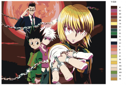 Картина по номерам Y-529 "Hunter x Hunter (xантер x xантер). Гон Фрикс, Киллуа Золдик, Леорио, Курапика. Аниме" 80x100