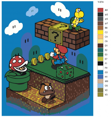 Картина по номерам Y-674 "Super Mario (супер Марио). Марио на пути к спасению принцессы" 80x100