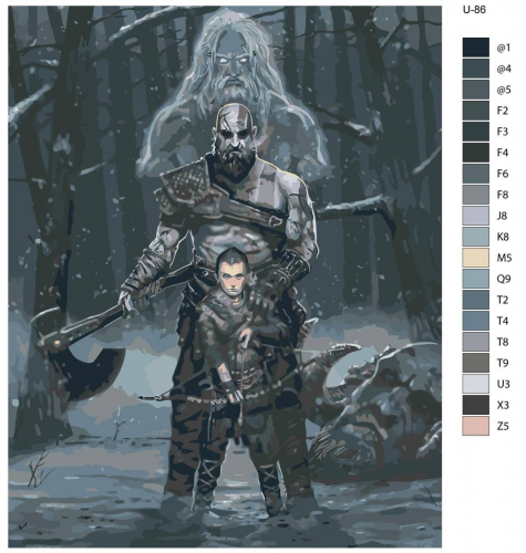 Картина по номерам U-86 "Игра God of War. Дух Зевса,Кратос,Атрей" 60x80 см