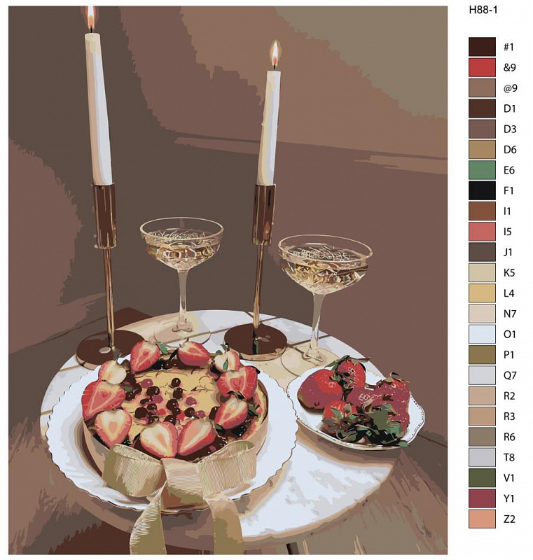 Картина по номерам Н88 " Натюрморт - Торт, свечи и бокалы", 60x80 см