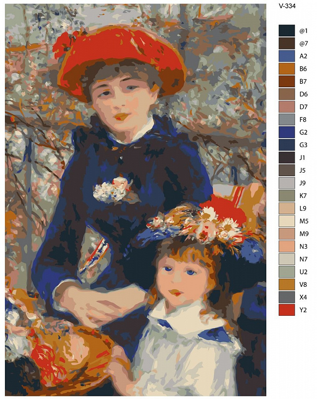 Картина по номерам V-334 "Пьер Огюст Ренуар. Две сестры ", 60x90 см. Товар уцененный
