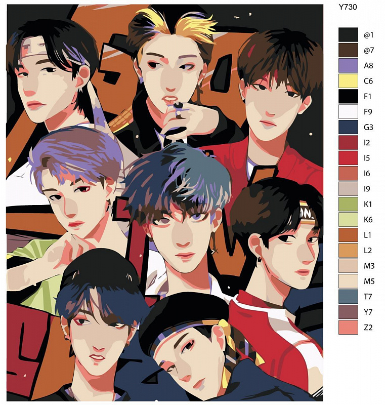 Картина по номерам Y730StrayKids "K-pop группа - Stray Kids (Стрей Кидс)" 80x100 см