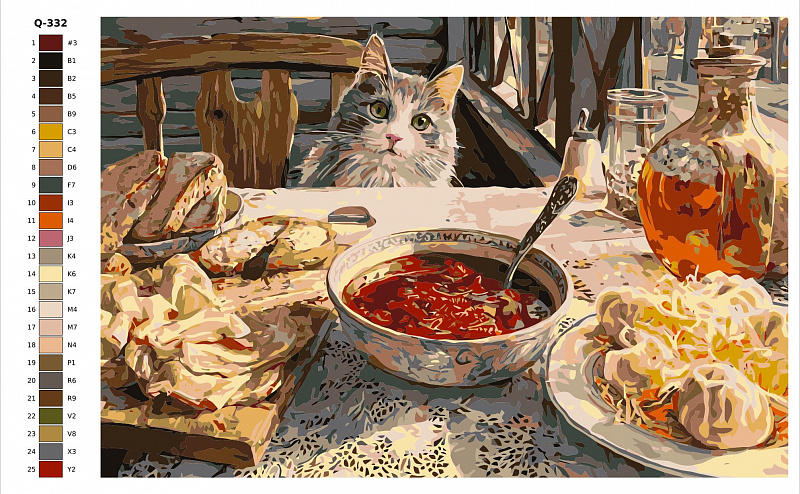 Картина по номерам Q332 "Кот за столом" 50x70