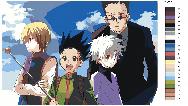 Картина по номерам Y-528 "Hunter x Hunter (Хантер х Хантер). Гон Фрикс, Киллуа Золдик, Леорио, Курапика. Аниме" 40х60