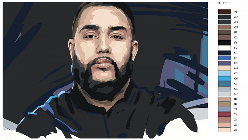 Картина по номерам X-662 "Рэпер Jah Khalib (Жан Халиб) - Бахтияр Гусейнович Мамедов" 40х60