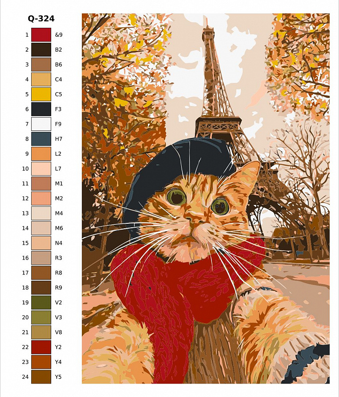 Картина по номерам Q324 "Котик в Париже" 40x60