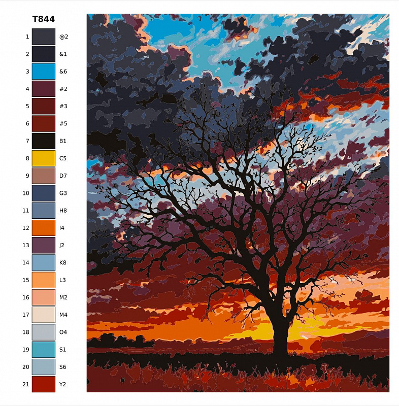 Картина по номерам T844 "Дерево на закате", 70x90 см