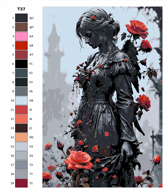 Картина по номерам Т 37 "Статуя и Розы", 50x70 см