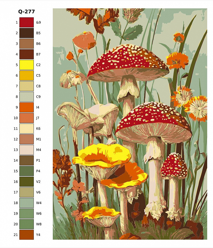 Картина по номерам Q277 "Мухоморы и лисички" 50x70