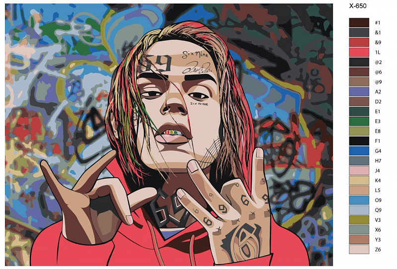 Картина по номерам X-650 "Репер 6ix9ine" 40х50