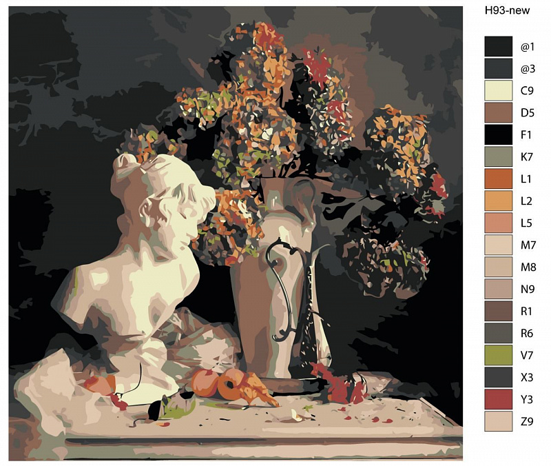 Картина по номерам Н93 " Натюрморт - Композиция с бюстом и цветами", 40x40 см