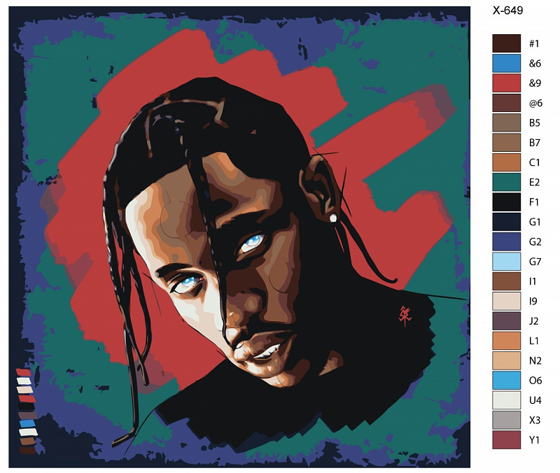 Картина по номерам X-649 "Репер Travis Scott (Трэвис Скотт)" 40х40
