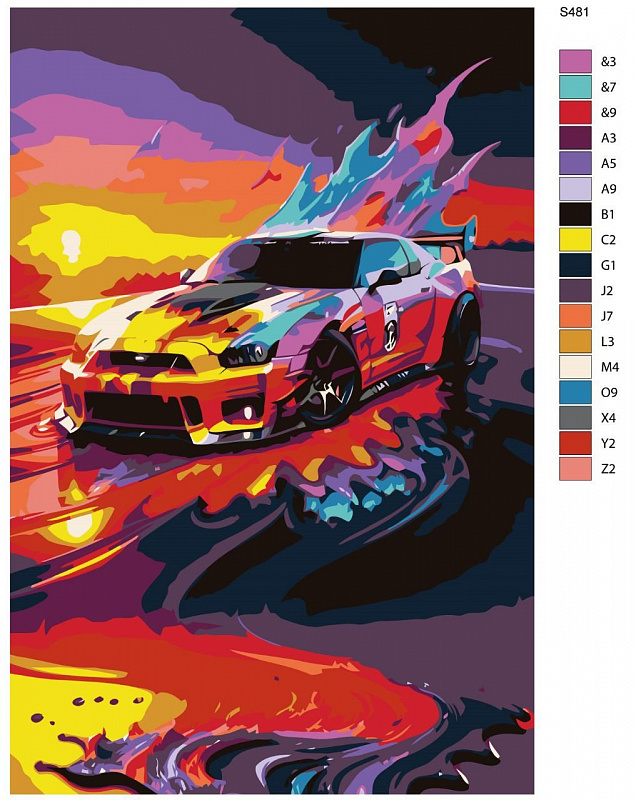 Картина по номерам S481 "Спортивная машина. Яркая гонка" 40x60 см