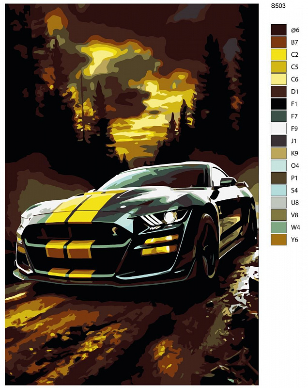 Картина по номерам S503 "Спортивные машины. Ford Mustang" 40x60 см