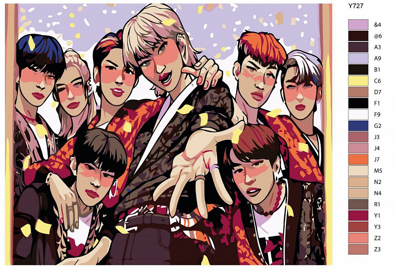 Картина по номерам Y727StrayKids "K-pop группа - Stray Kids (Стрей Кидс)" 70x90 см
